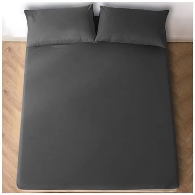 GC GAVENO CAVAILIA Housse uni Facile d'entretien, draps de lit Super Doux, taies d'oreiller en Polycoton, Charbon, 4Ft Double