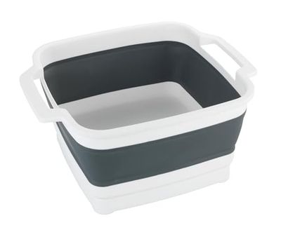 Wenko Bacinella pieghevole Sira, bacinella pieghevole con tappo di scarico e manico per un facile trasporto, soluzione salvaspazio, 8 litri, (L x A x P) 39 x 18 x 32,5, grigio/bianco, 54778100