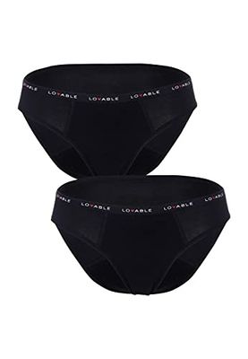 LOVABLE menstruatiecyclus, gemiddelde stroming, menstruatieslips, bi-pack slip (verpakking van 2 stuks) voor dames, Zwart, L