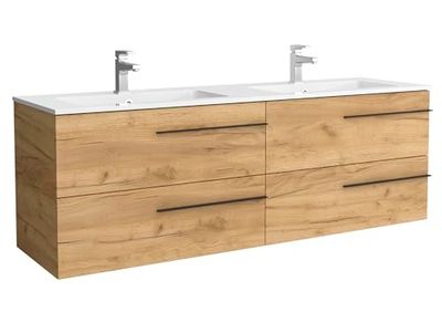 Mueble de Baño Yara 160cm Roble | Lavabo Vilna Solid Surface Centrado