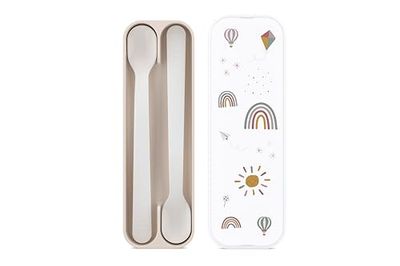 Mepal Baby Feeding Spoon Mio, Long-Handled Baby Spoon, Dishwasher Safe & BPA-Free, Baby Utensils, Set of 2, Sunshine & Rainbow
