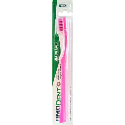 Fimodent Brosse à dents Ultra Soft avec système de protection des gencives et des dents - Équipée de poils 6580 UltraX de dureté souple, doux pour les gencives et l'émail - Couleur Rose