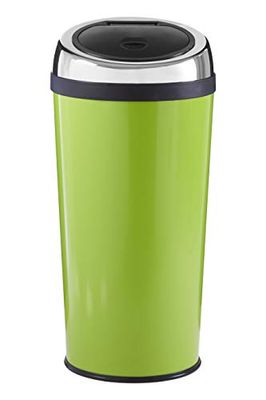 Premier Housewares Touch Top Poubelle 30Ltr, - Bacs à Ordures en Acier Inoxydable Émail Vert Citron- Seau Intérieur en Plastique