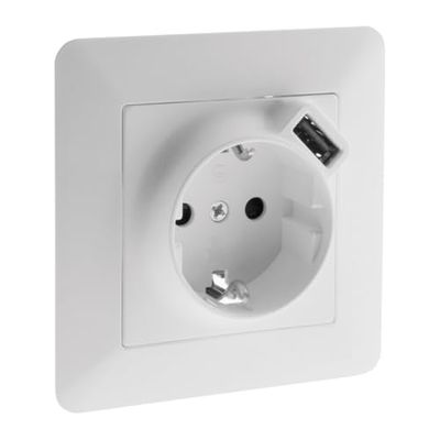 Zenitech, Schuko-stopcontact + USB Wit, Asfora Inbouwapparaat, Bedieningsschakelaars en Stopcontacten, Modern Design, Compatibel met Diverse Apparaten, Eenvoudige Installatie