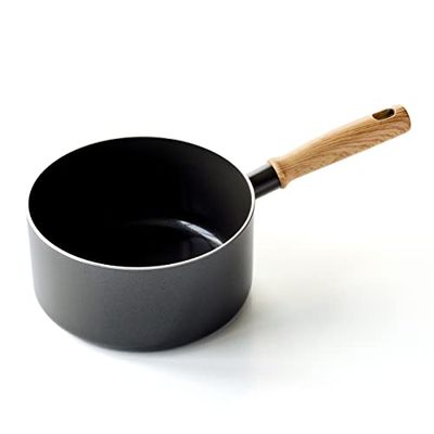 GreenChef Vintage saudável panela de cerâmica antiaderente 18 cm/2,1 l, cabo de madeira, livre de PFAS, adequada para indução, adequada para máquina de lavar louça, cinzento