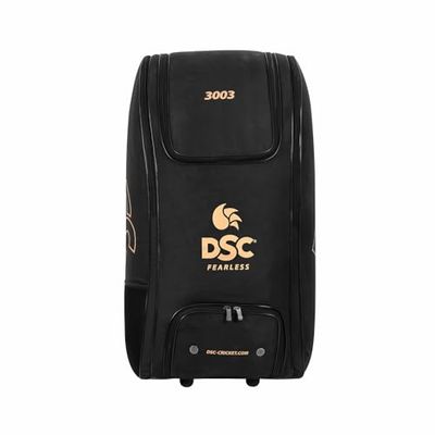 DSC 3003 Cricket Wheelie Duffle Kitbag | Kleur: Zwart & Goud | Maat: 94 x 34 x 65 cm | voor mannen en jongens | Materiaal: polyester | Anti-Scuff hoekbescherming | Gewatteerde handgreep voor