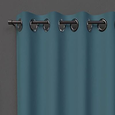 Soleil d'ocre, Occultant Alix Rideau à Oeillets Bleu Celadon, Polyester, 135x180 cm