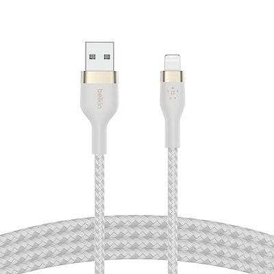 Belkin Cable Trenzado USB-A a Lightning de 1 m BoostCharge Pro Flex, Certificación MFi, Cable de Carga para iPhone 14/14 Plus, 13, 12, Pro, Max, Mini, SE, iPad y Otros, Blanco