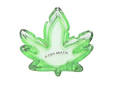 Rockin Gear Glass Home Ashtray Marijuana Leaf Shape Weed 420 Cannabis Cigarette Astray Green