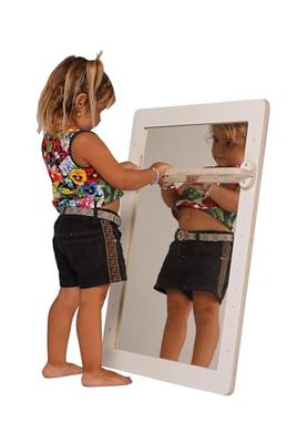 Specchio con Asta di Supporto Montessori (H80xL60CM, Bianco)