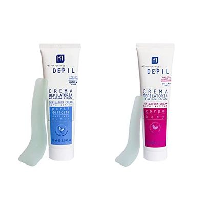 Easy Depil - Crema Depilatoria per Parti Delicate, Ascelle, Inguine, Zona Bikini - 75 ml & Crema Depilatoria Corpo, Gambe e Braccia - Rapida e Semplice da Usare - 150 ml