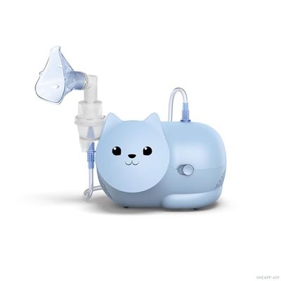 Omron NE-C303K-KDEO Nami Cat - kindvriendelijke compressor-vernevelaar voor de thuisbehandeling van hoest, verkoudheid, bronchitis, astma, en meer,blauw
