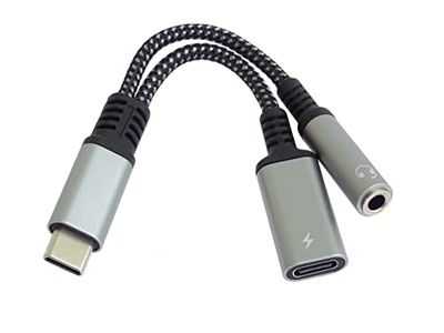 PremiumCord Adaptador USB-C a Stereo Jack de 3,5 mm y USB-C con chip DAC, AUX, USB 3.2 tipo C macho a jack jack hembra y USB-C hembra, compatible con todos los dispositivos Android e iOS, plata, 10 cm