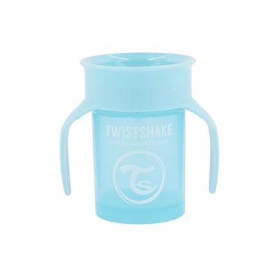 Twistshake 360 Cup Drinkbeker 230 ml met Ergonomische Handgrepen en Bekerdeksel, Lekvrije 360°-Drinkrand Trainingsbeker, Sippy Cup, 6+ Maanden, BPA-Vrij, Pastelblauw
