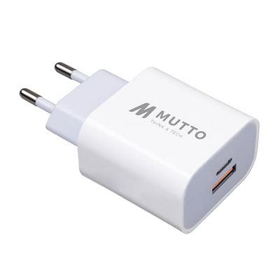 MUTTO Chargeur USB C, 20W Prise Chargeur Rapide Type C + USB A - Prise USB C, Bloc Secteur Double 2 Port Compatible avec Iphone 16 15 14 13 12 11, Samsung, Xiaomi, Ipad, Tablettes et Tous