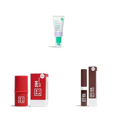3INA MAKEUP - The Every Single Day SPF50 (mini) + The No-Rules Stick 244 (mini) + The Color Mascara 575 (mini) - Protector Solar Facial - Colorete Rojo - Mascara de Pestañas - Vegan - Cruelty Free