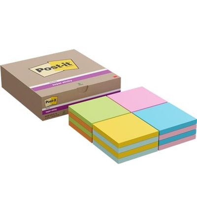 Post-it Super Sticky Notes, Double The Sticking Power, 16 dynor, 1440 ark, 76 mm x 76 mm, blå, grön, orange, rosa, gula färger – självhäftande anteckningar för väggar, bildskärmar och kylskåp