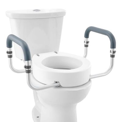 VEVOR Podwyższona deska sedesowa, wysokość 9 cm, nośność 136 kg, do standardowej okrągłej toalety, aluminiowa poręcz, z wyściółką podłokietnika EVA, dla osób starszych, osób niepełnosprawnych,