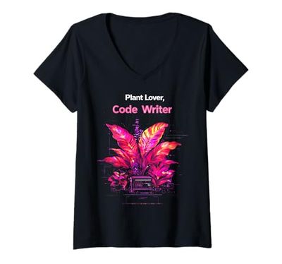 Womens Plant Lover Code Writer Tech Plant Design V-Neck T-Shirt