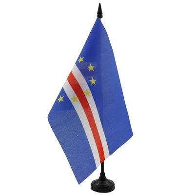 Kaapverdische Tafelvlag 14x21 cm - Kaapverdische Bureauvlag 21 x 14 cm - Zwarte plastic stok en voet - AZ FLAG