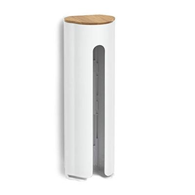 Zeller 18884 Cotton Pad Dispenser ABS / Bamboo Approx. 8 x 6.5 x 25 cm White