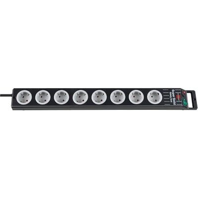 Brennenstuhl Super-Solid 8-Way Power Strip (2.5 m Cable and Switch - Made of Shatterproof Polycarbonate) Black/Grey