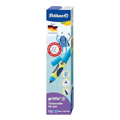 Pelikan, Griffix Penna Sferografica, Impugnatura Ergonomica per Destrimani, Neon Fresh Blue, Inchiostro Blu Cancellabile, Made in Germany