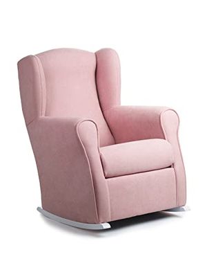 Sillonea Roma Fauteuil d'allaitement avec équilibre, pour allaiter ou allaiter - Fauteuil Ergonomique, Compact et Anti-Taches - Idéal pour Chambre de bébé (Rose, Bois laqué Blanc, 96 x 74 x 77 cm)