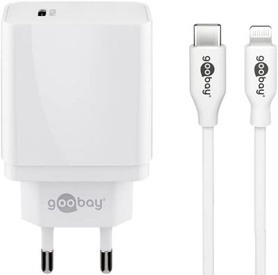 Goobay 58419 Lightning-kabel 1 m/USB-C PD (Power Delivery) snellader 20 W/oplader/voeding/snellading/laadset/zwart