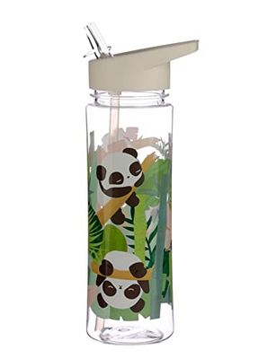 Puckator Pandarama - Kids Drinks Bottle With Flip Straw - Reusable Water Bottle For Girls And Boys With A Carry Handle - Bpa Free - For School Nursery - Cute Panda Design - Pp 550ml