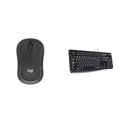 Logitech M240 Silenzioso Bluetooth Mouse, Wireless, Compatto, Portatile, Smooth Tracking & K120 Tastiera con Cavo per Windows, USB Plug-and-Play, Dimensioni Standard