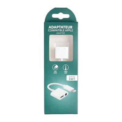 ITENSE - Apple till Jack-adapter, Apple Audio Adapter - för att ansluta en Apple-dator till ett headset med 3,5 mm uttag - 2 i 1: Ljud(jack3,5 mm) + el (Apple) - färg: vit