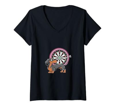 Donna Un bassotto che gioca a freccette Gioco di sport Maglietta con Collo a V