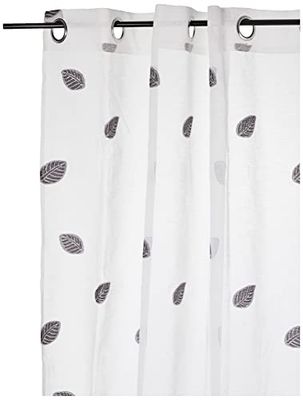 Homemaison gordijn, geborduurd, bladeren, polyester, grijs, 260 x 140 cm