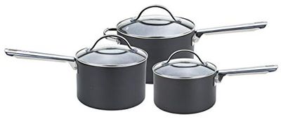 Anolon Bateria de cozinha profissional anodizada com caçarola para leite, panelas e panelas, cor preta, alumínio rígido anodizado, preto, 3 unidades