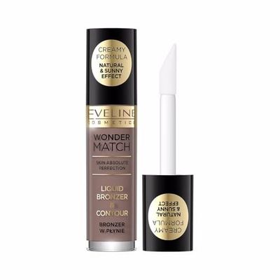 Eveline Cosmetics Wonder Match płynny bronzer – ultralekka kremowa formuła do wszystkich rodzajów i odcieni skóry, łatwe zastosowanie, długotrwałe wykończenie, dostępna w dwóch odcieniach