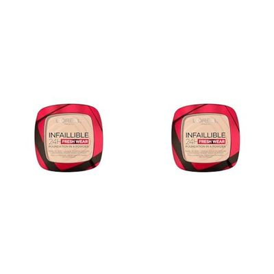 L'Oréal Paris Infallible 24H Fresh Wear Foundation in a Powder, Full-coverage, Longwear, Weightless Smooth Finish, Water-proof and Transfer-proof, 20 Ivory (Pack of 2)