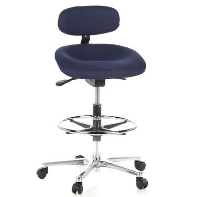 hjh OFFICE 608310 werkstoel hoog Work MF stof blauw stahulp kantoor draaibare kruk met rugleuning en wielen, in hoogte verstelbaar