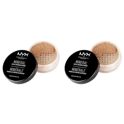 NYX Professional Makeup Polvos fijadores Mineral Finishing Powder, Polvos sueltos, Acabado mate, Absorbe brillos, Fórmula vegana, Tono: Medium/Dark (Paquete de 2)
