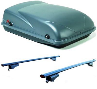 Set BOX + Barre Portatutto realizzato per RENAULT SCENIC/X-MOD CROSS 2009 capiente 300 Litri Grigio con 2 Serrature Barre 127 CM + Kit Attacchi