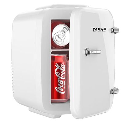 YASHE Mini Fridge, 4 Liter/6 Cans Small Fridgerator for Bedroom, AC/DC Thermoelectric Cooler and Warmer for Skincare Drink Office Dorm Car, White