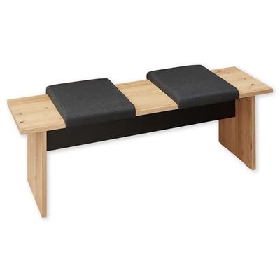 Stella Trading Banco de Comedor en Aspecto de Roble Antiguo Artisan con Certificado FSC, Color Negro, Banco de Comedor Moderno para su salón y Comedor - 135 x 45 x 43 cm (Ancho x Alto x Profundidad)