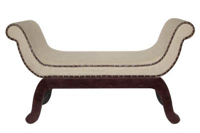 Premier Housewares 2403247 Siège Incurvé avec la Couverture Mélange de Linge Coton Naturel et Les Pieds en MDF Foncé avec Finition en PVC 55 x 114,99 x 65 cm