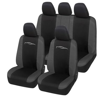 Auto Accessori Lupex Housse de siège Auto Universelle modèle Racing, Housse de Protection pour sièges Avant et arrière, en Polycoton (Noir - Gris)