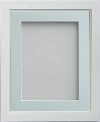 Frame Company Ainsworth Range White 10x8 inch Picture Photo Frame with Light Blue Mount for Image 8x6 inch * Choice of Sizes* Fitted with Real Glass