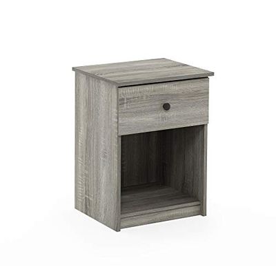 Furinno Lucca Bijzettafel, bijzettafel, nachtkastje met één lade, Frans eikengrijs