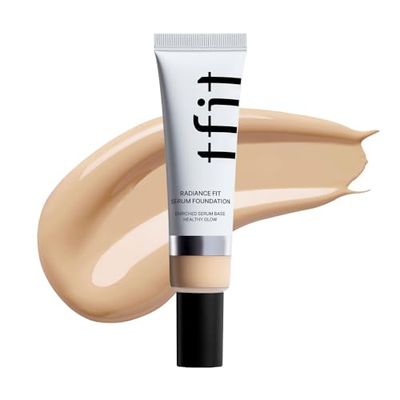 TFIT Fondotinta Radiance Fit Serum - Copertura impeccabile, finitura rugiadosa, trucco coreano leggero e a lunga durata, 1,05 Oz. (Lino N01, 1,05 Oz.)