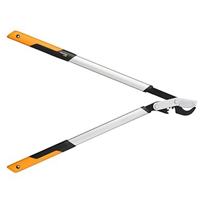 Fiskars Podadeira com lâmina bypass para madeira verde, sistema de fecho PowerGear X, tamanho L, camada antiaderente, diâmetro de corte: 5 cm, aço temperado, comprimento: 80 cm, preto/laranja, LX98,