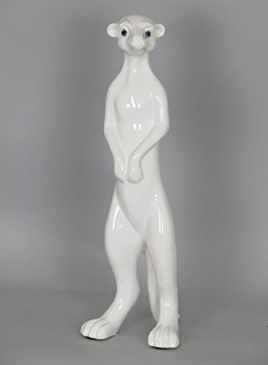 Sassy Home White Gloss Ceramic Standing Meerkat Ornament with Blue Eyes