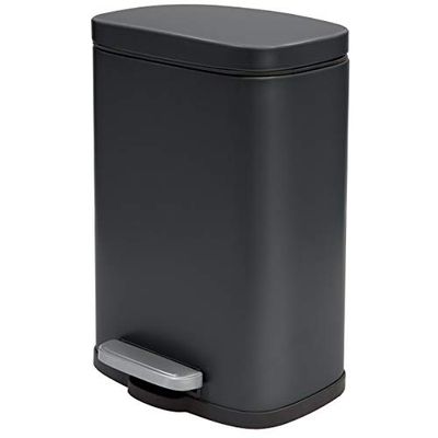Spirella - Poubelle de Salle de Bain à Pédale en INOX Akira - Fermeture Douce Easy-Close, Revêtement Anti Trace de Doigts - 21,4 x 17,6 x 30 cm - 5L - Noir Mat